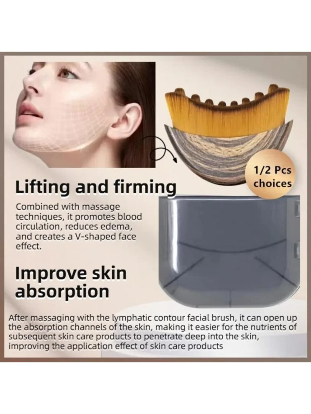 Lymphatic Contour Face Brush for Sculpting & Detox – Anti-Puffiness, Skin Glow